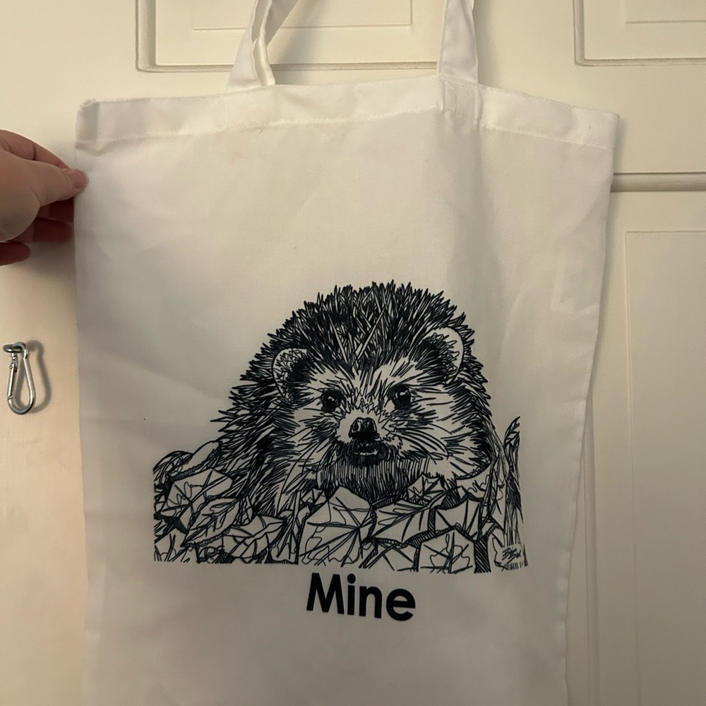 White Tote Bag with Hedgehog Design